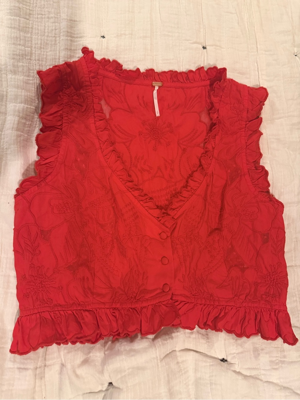 Free People Red embroidered lace V-Neck All The Ways Top